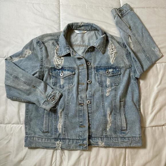 VTG Highway Women’s Punk Rock Faded Blue Denim Distressed Jean Jacket Size M - Picture 8 of 8